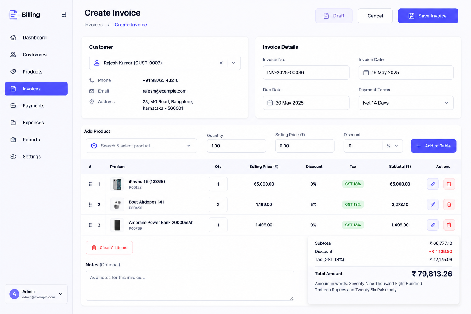 LittleCount Invoicing Interface